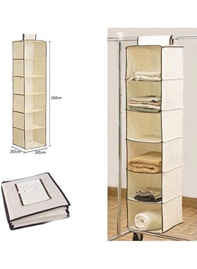 منظم خزانة معلق بـ 6 أقسام – أرفف قماشية لتعليق الملابس والأحذية والإكسسوارات – منظم خزانة موفر للمساحة - Image 5