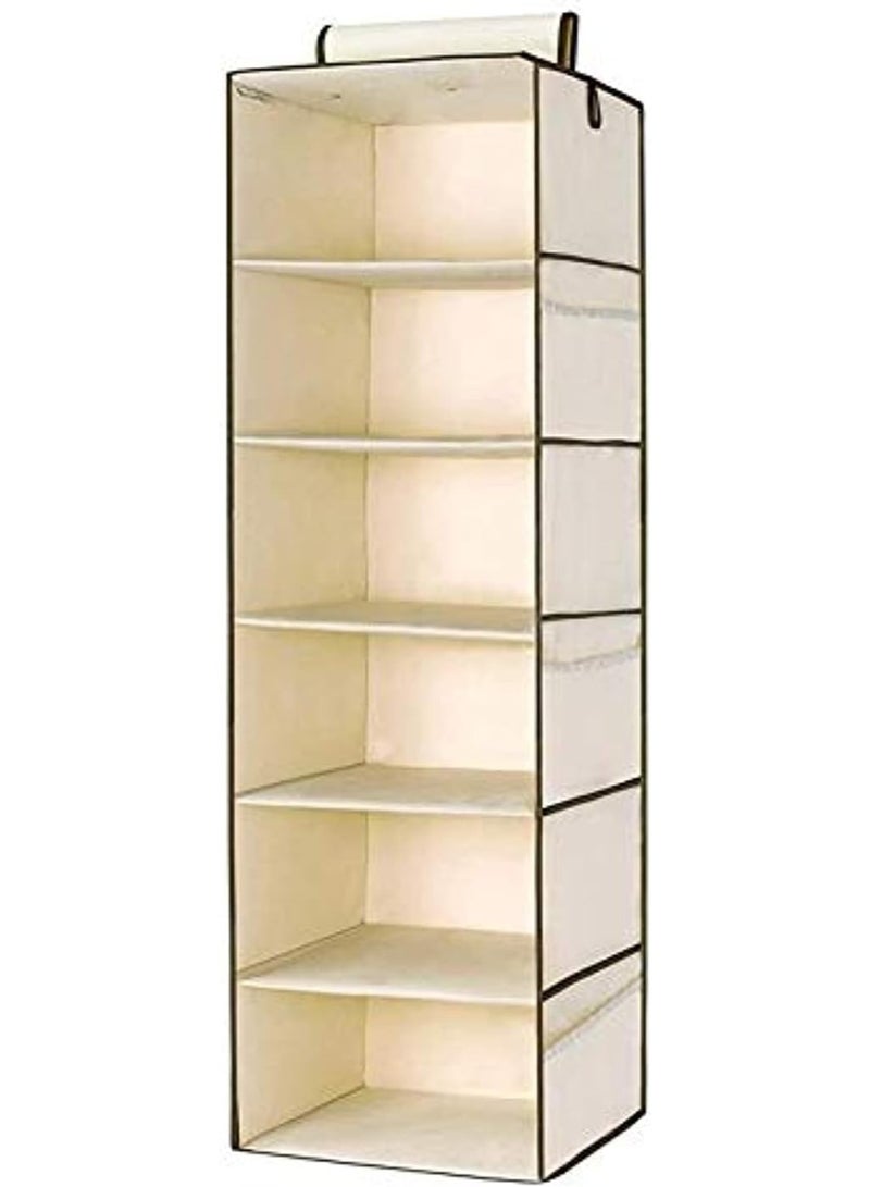 منظم خزانة معلق بـ 6 أقسام – أرفف قماشية لتعليق الملابس والأحذية والإكسسوارات – منظم خزانة موفر للمساحة - Image 1