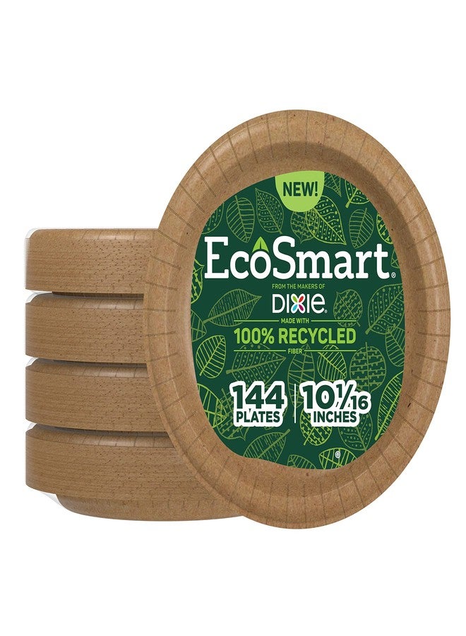 Dixie EcoSmart 100% Recycled Fiber Paper Plates, 10 in, 144 Count (Pack of 4), Large Disposable Plate Great for Breakfast, Lunch, and Dinner Meals - Image 1