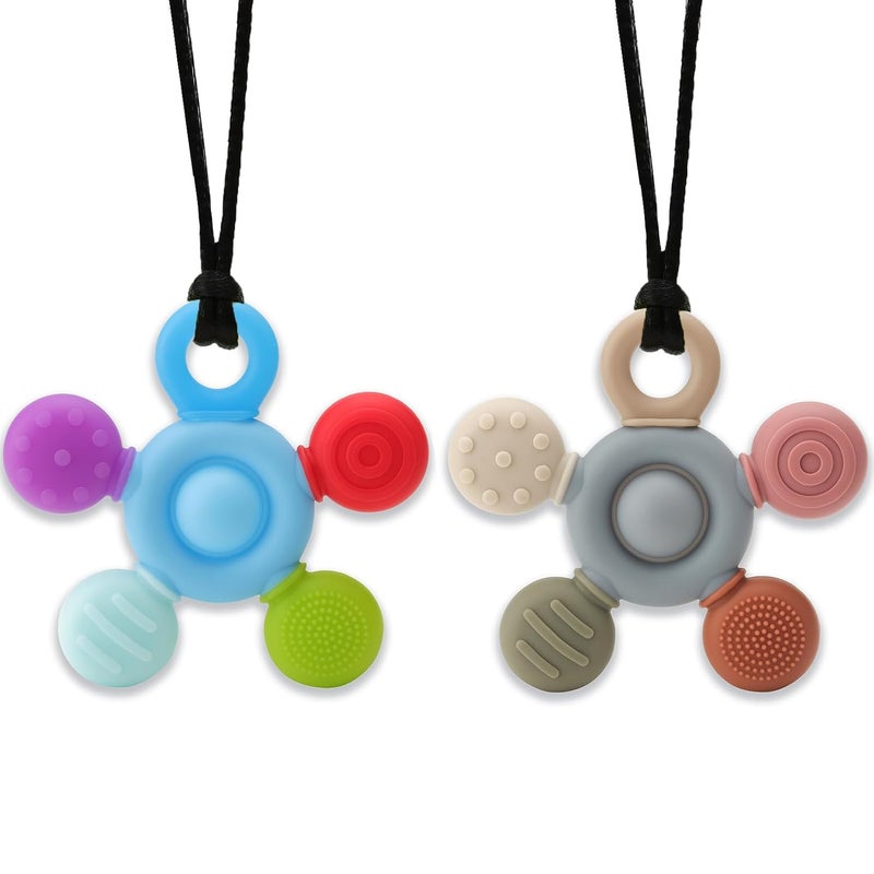 seeway Chewy Necklace for Sensory Kids Seeway Silicone Sensory chew Necklace Oral Motor Aids for Boys Girls Autism Chew Toys for Kids Teens Adults with Anxiety ADHD SPD or Other Sensory NeedsGreyBlue - Image 1