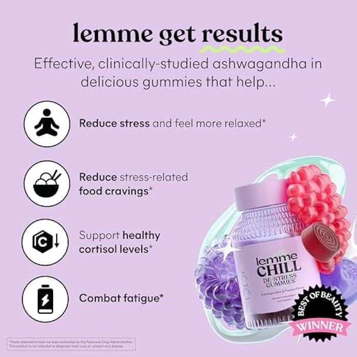 Lemme Chill Stress Relief Gummies with 300mg KSM-66 Ashwagandha, Lemon Balm, Passionflower & Goji to Support Relaxation, Healthy Cortisol & Sleep - Gluten-Free, Non-GMO, Mixed Berry (60 Count) - Image 2