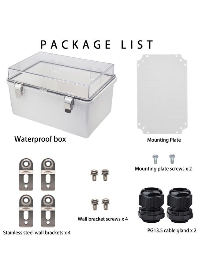 YETLEBOX Outdoor Waterproof Electrical Box Junction Box Weatherproof IP67 ABS Plastic Enclosure Switch Router Project Box Electronics Enclosure with Mounting Plate Wall Bracket Clear 11.8"x7.9"x6.7" - Image 4