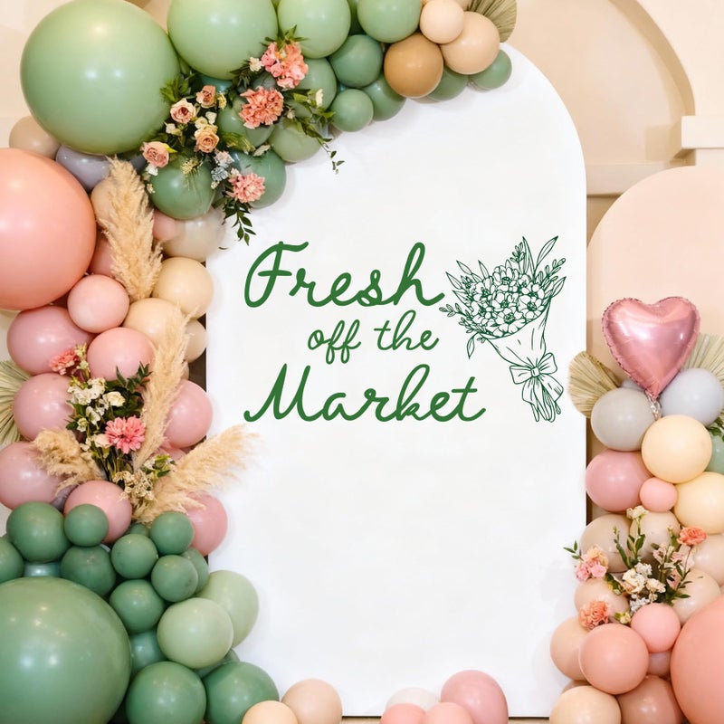 Dvehdbay Fresh Off the Market Bridal Shower - Fresh Off the Market Sign Decal for Balloons Arch Backdrop, Green Floral Farmers Market Bridal Shower Decorations, Bachelorette Wedding Engagement Party Decor - Image 1