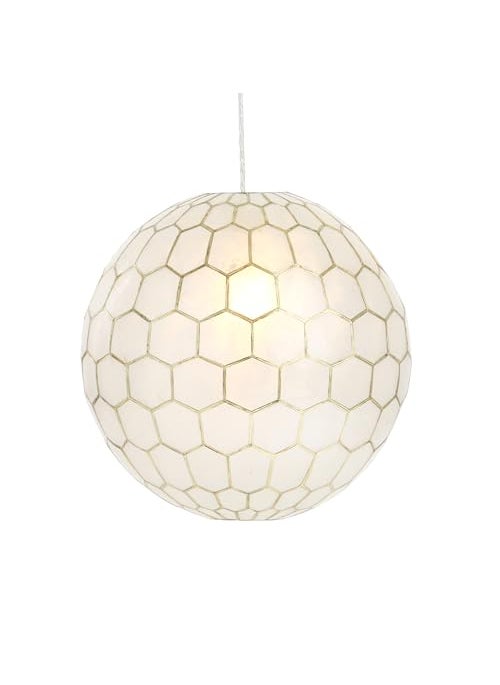 Creative Co-op Creative CoOp Capiz Honeycomb Globe Pendant Light Capiz White Seashells with Antique Gold 