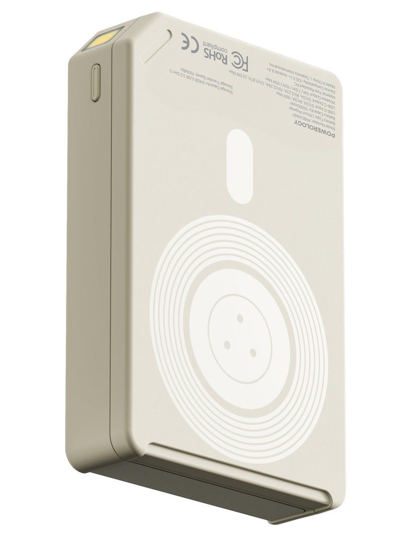 Powerology Floppy Disk Design 10000mAh Magsafe Power Bank with 64GB / PD 22.5W Powerbank / Multi-Protocol Fast Charging / OLED Display Screen / Wireless Charge - White - Image 1