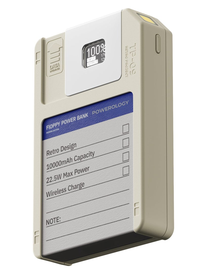 Powerology Floppy Disk Design 10000mAh Magsafe Power Bank with 64GB / PD 22.5W Powerbank / Multi-Protocol Fast Charging / OLED Display Screen / Wireless Charge - White - Image 2