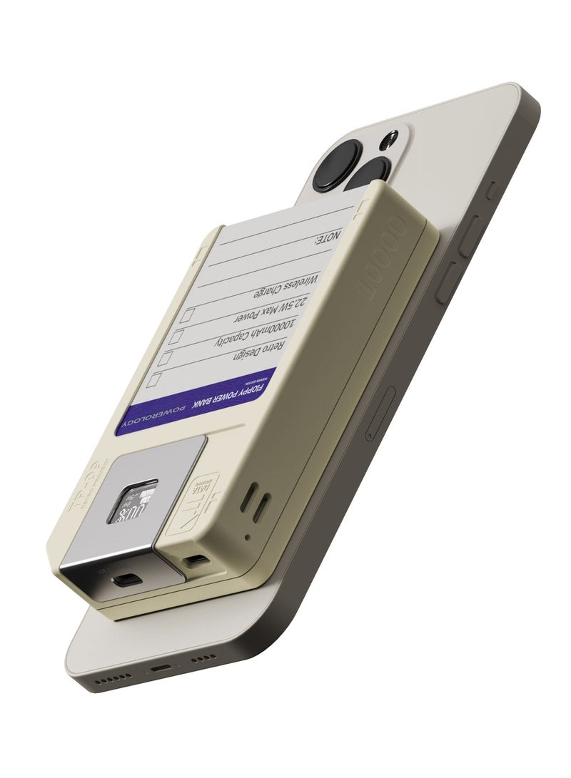 Powerology Floppy Disk Design 10000mAh Magsafe Power Bank with 64GB / PD 22.5W Powerbank / Multi-Protocol Fast Charging / OLED Display Screen / Wireless Charge - White - Image 3