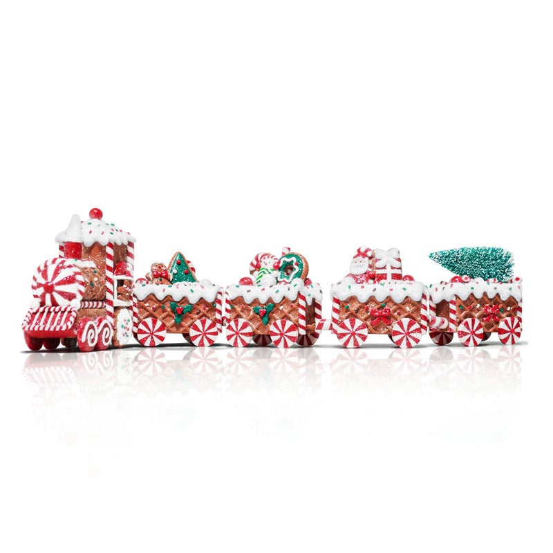 KPCB Tech Gingerbread Christmas Decorations Prelit Gingerbread Decor Train Figurines 2185 Lighted Holiday Home Decor with Timer for Table Centerpieces Tree Mantel Shelves
