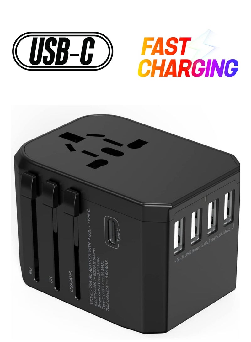 ELTRAZONE Universal Travel Adapter with 4 Ultra-Fast USB Port and 1 Ultra-Fast USB Type C Port and Power Socket Worldwide Plugs  - Image 1