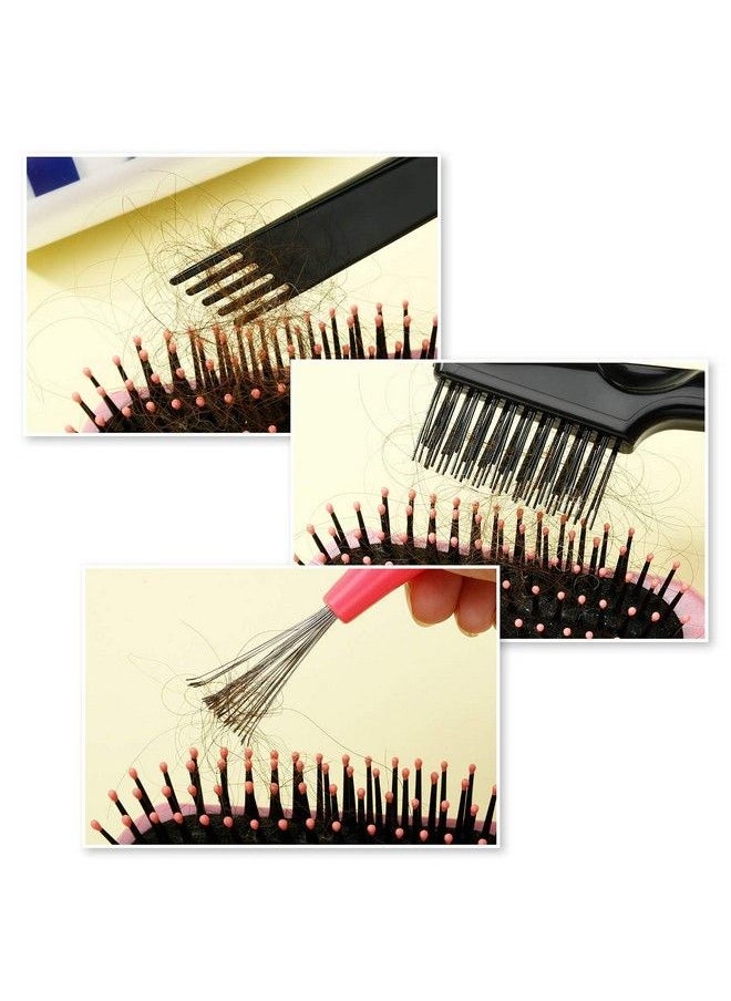 BOAO - 4 Pieces Hair Brush Cleaning Tool Comb Cleaner Brush Hair Brushes Cleaner Comb Mini Hair Brush Comb Cleaning Brush Hair Brush Cleaner Tool For Removing Hair Dust Home Salon Use (Pink Plastic Handle) - Image 1