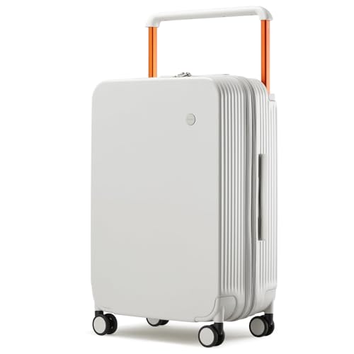 mixi Carry On Luggage Airline Approved Wide Handle Lightweight Luggage PC Hard Shell Suitcases Rolling Suitcases with Spinner Wheels & TSA Lock, 20 Inch Smoke White - Image 1