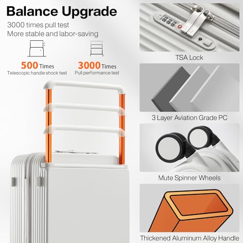 mixi Carry On Luggage Airline Approved Wide Handle Lightweight Luggage PC Hard Shell Suitcases Rolling Suitcases with Spinner Wheels & TSA Lock, 20 Inch Smoke White - Image 4