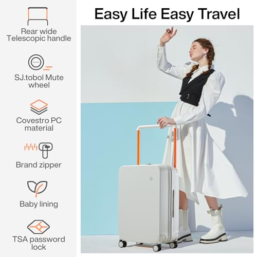 mixi Carry On Luggage Airline Approved Wide Handle Lightweight Luggage PC Hard Shell Suitcases Rolling Suitcases with Spinner Wheels & TSA Lock, 20 Inch Smoke White - Image 2
