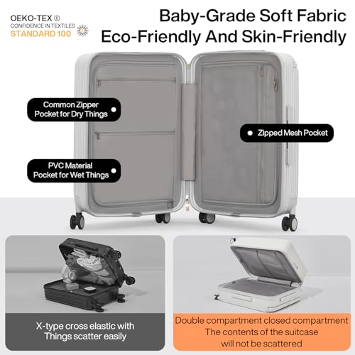 mixi Carry On Luggage Airline Approved Wide Handle Lightweight Luggage PC Hard Shell Suitcases Rolling Suitcases with Spinner Wheels & TSA Lock, 20 Inch Smoke White - Image 3