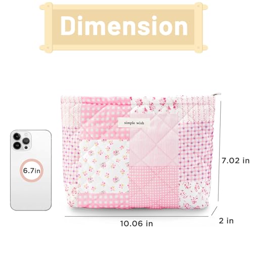 Sminra Floral Makeup Bag Large Cotton Quilted Cosmetic Makeup Bag Organizer, Cottagecore Aesthetic Portable Pouch Purse Toiletry Bag for Women Girls Travel accessories - Image 3