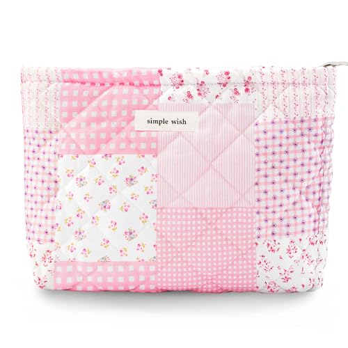 Sminra Floral Makeup Bag Large Cotton Quilted Cosmetic Makeup Bag Organizer, Cottagecore Aesthetic Portable Pouch Purse Toiletry Bag for Women Girls Travel accessories - Image 1