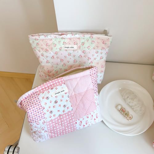 Sminra Floral Makeup Bag Large Cotton Quilted Cosmetic Makeup Bag Organizer, Cottagecore Aesthetic Portable Pouch Purse Toiletry Bag for Women Girls Travel accessories - Image 5