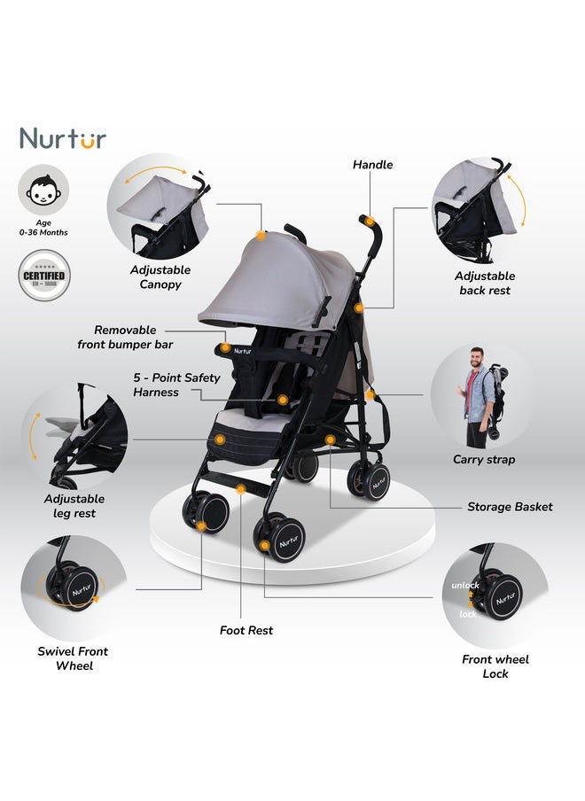 Lightweight Stroller 0 To 36 Months Storage Basket, Detachable Bumper And 5 Point Safety Harness - Image 2