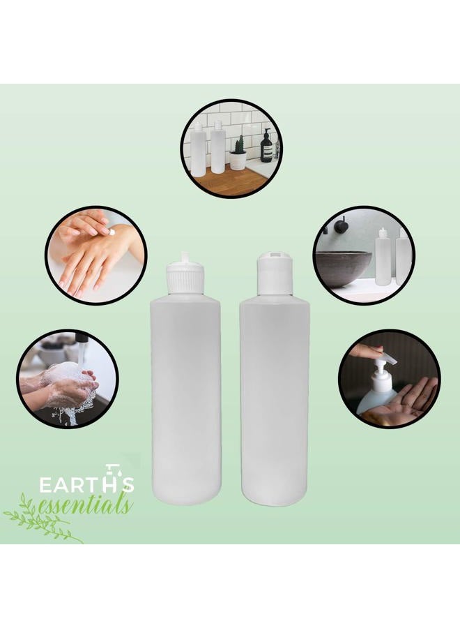 Earth's Essentials 2 Pack Refillable 16 Ounce Plastic Squeeze Bottles With BOTH Press Disc Caps And Flip Up Spout Caps-Natural Translucent Color, Includes Patented Funnel - Image 2