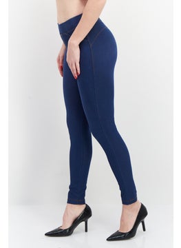 Lefties Women Plain Full Leggings, Blue  - Image 4