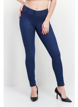 Lefties Women Plain Full Leggings, Blue  - Image 1