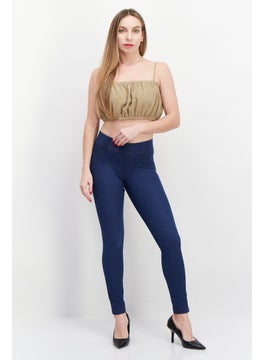 Lefties Women Plain Full Leggings, Blue  - Image 3