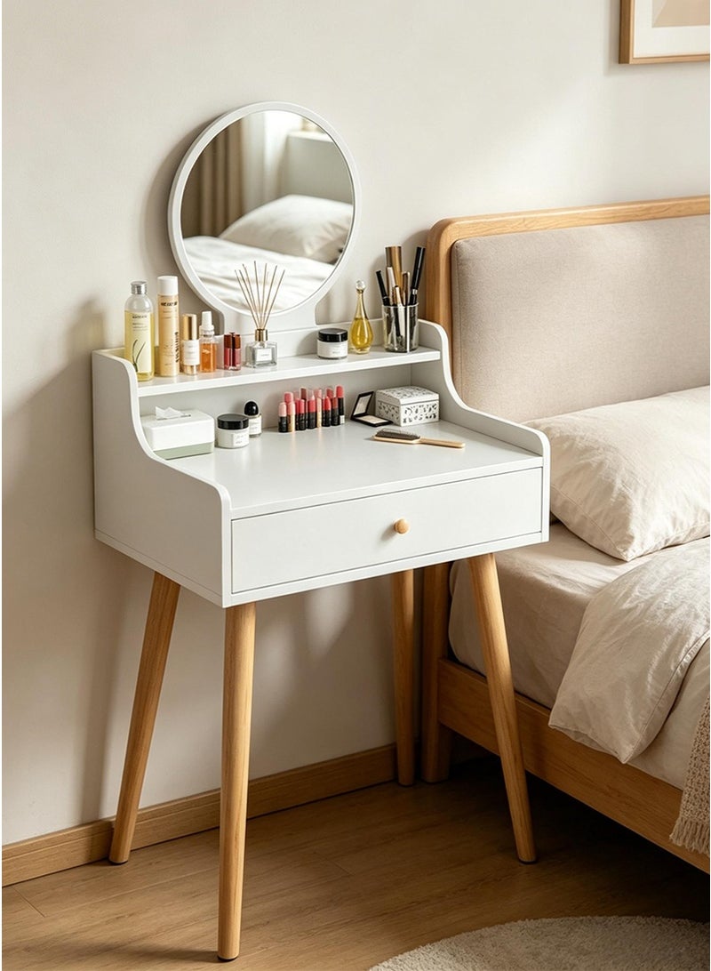 TAPIT Compact Vanity Table with Mirror and Drawer, Modern Minimalist Makeup Desk, Space-Saving Bedside Dressing Table for Small Bedroom Home (60x40x120cm - White) - Image 1