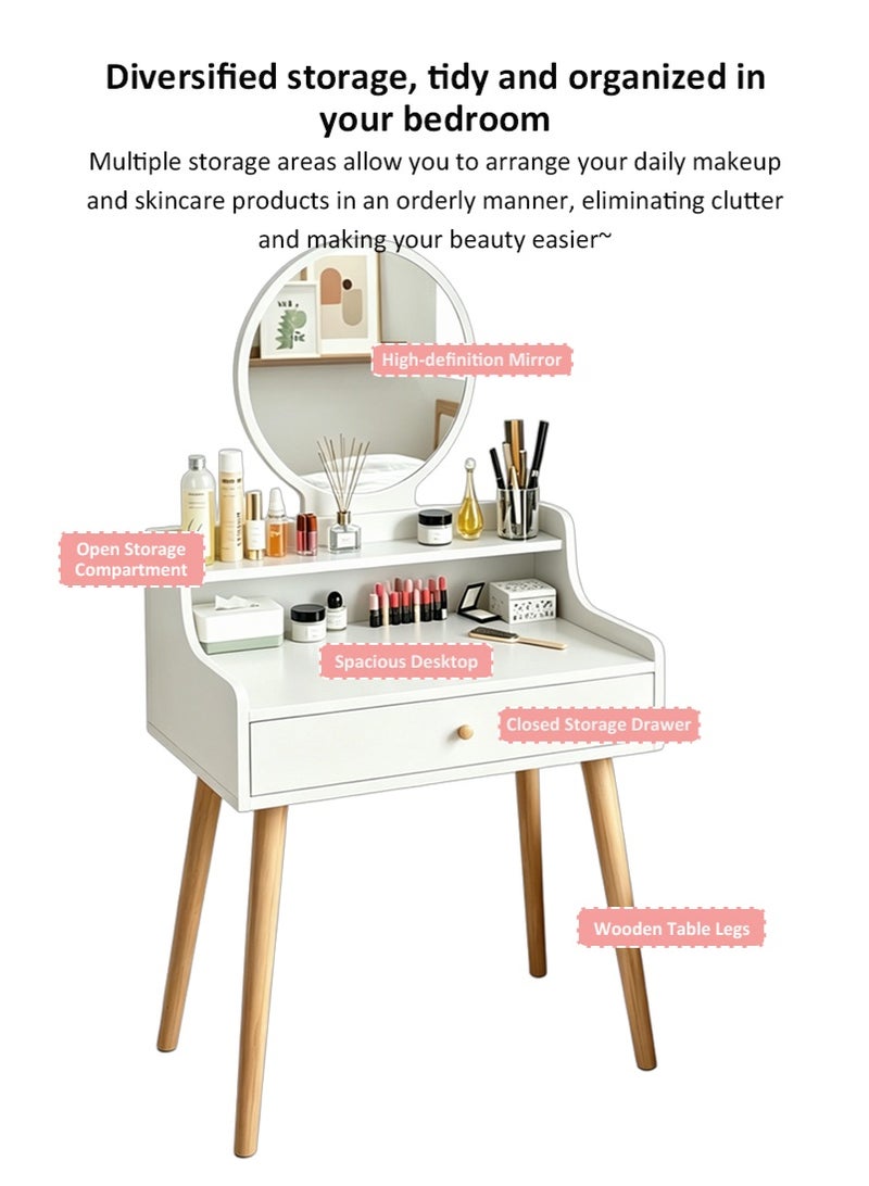 TAPIT Compact Vanity Table with Mirror and Drawer, Modern Minimalist Makeup Desk, Space-Saving Bedside Dressing Table for Small Bedroom Home (60x40x120cm - White) - Image 4