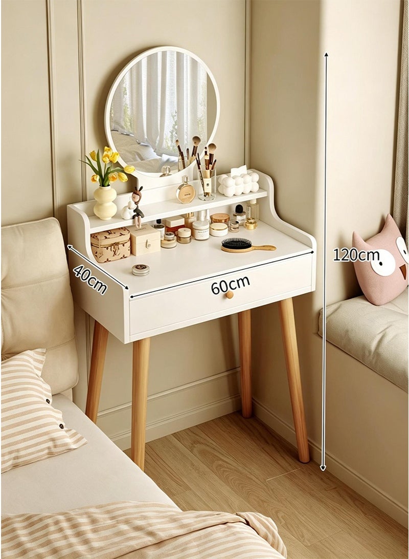 TAPIT Compact Vanity Table with Mirror and Drawer, Modern Minimalist Makeup Desk, Space-Saving Bedside Dressing Table for Small Bedroom Home (60x40x120cm - White) - Image 3