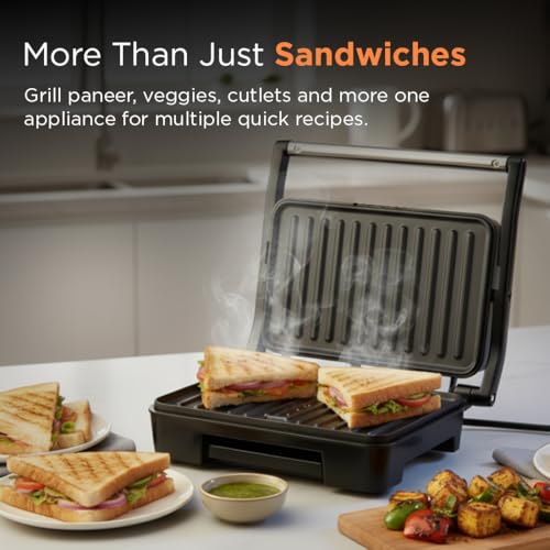 Glen Electric Grill Sandwich Maker, 850W, Panini Press with Heavy Duty Non Stick Plates, Oil Collector Tray, Strong Steel Handle, Toaster Griller for 2 Bread Slices, 2-Year Warranty - 3029GRILL - Image 4