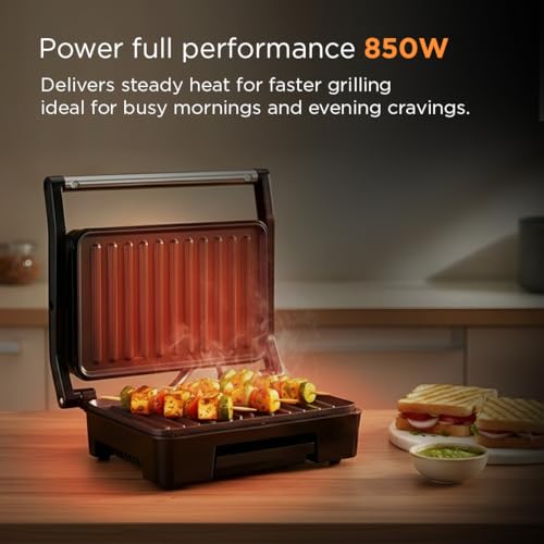 Glen Electric Grill Sandwich Maker, 850W, Panini Press with Heavy Duty Non Stick Plates, Oil Collector Tray, Strong Steel Handle, Toaster Griller for 2 Bread Slices, 2-Year Warranty - 3029GRILL - Image 3