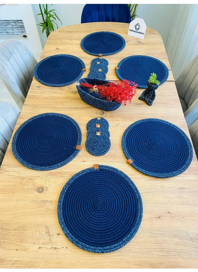 BDZ Deri BDZ Leather Wicker Jute Presentation Plate Mat American Service Coaster and Basket 13 Pieces
