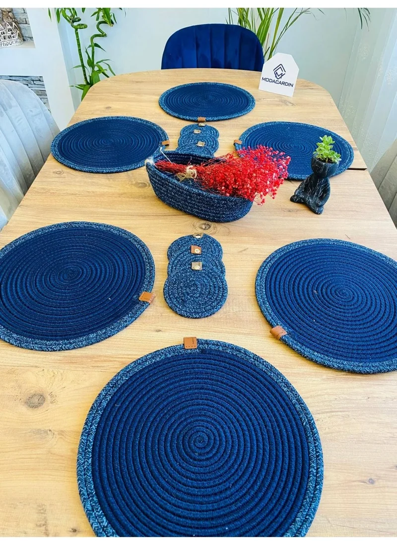 BDZ Deri BDZ Leather Wicker Jute Presentation Plate Mat American Service Coaster and Basket 13 Pieces