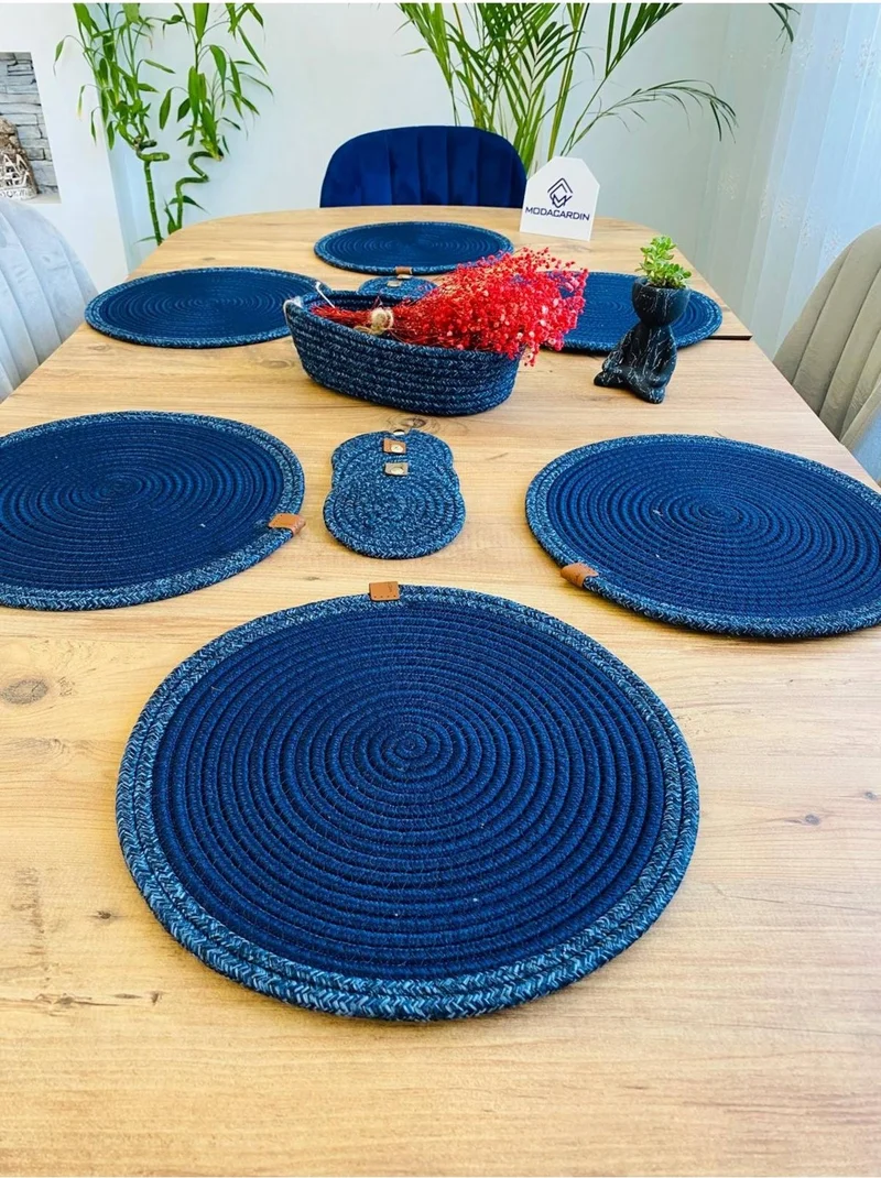 BDZ Deri BDZ Leather Wicker Jute Presentation Plate Mat American Service Coaster and Basket 13 Pieces