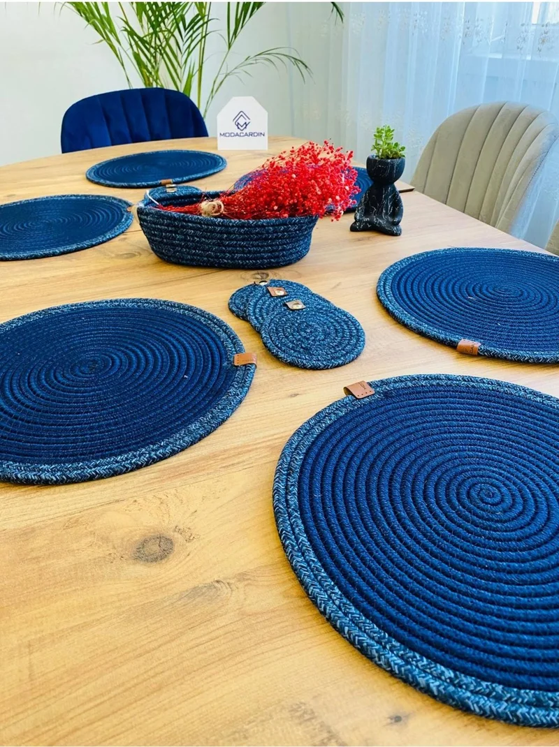 BDZ Deri BDZ Leather Wicker Jute Presentation Plate Mat American Service Coaster and Basket 13 Pieces