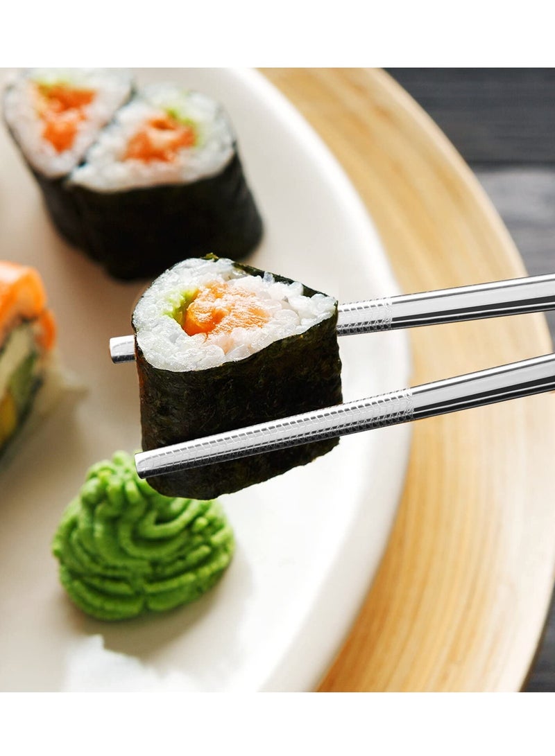5 Pairs of Reusable Stainless Steel Chopsticks Set - Square Non-Slip Lightweight Dishwasher Safe Gift Set (Silver) - Perfect for Everyday Use and Special Occasions.  - Image 2