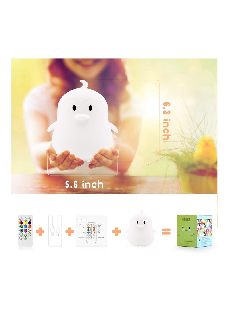 SYOSI Kids Night Light Large Penguin Kawaii Birthday Gifts Room Decor Bedroom Decorations for Baby Toddler Girls Children LED 9 Color Changing Animal Portable Squishy Silicone Lamp Tap Remote Control  - Image 5