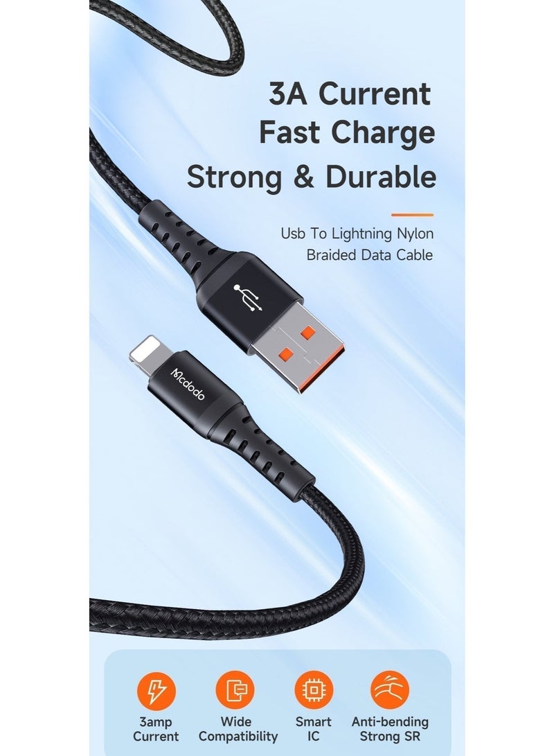 Mcdodo 20W iPhone Fast Charging Lightning Cable 1m – USB to Lightning Data Cable for iPhone 14 13 12 11 Pro Max, iPad, iOS Devices – Durable Charger Black - Image 3