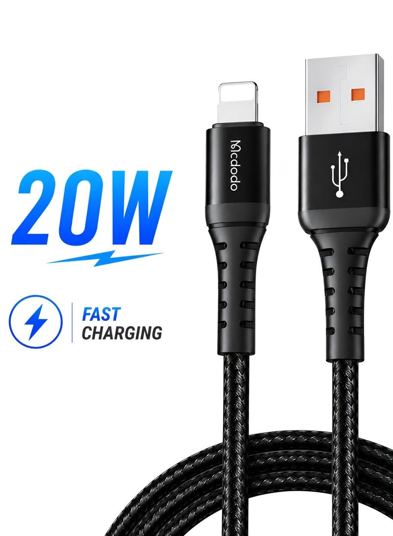 Mcdodo 20W iPhone Fast Charging Lightning Cable 1m – USB to Lightning Data Cable for iPhone 14 13 12 11 Pro Max, iPad, iOS Devices – Durable Charger Black - CA-2261 - Image 1