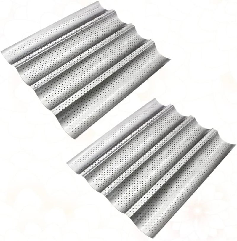 Stainless Steel Griddle 2PCS Pan French Bread Pan Italian Loaf Mold French Bread Mould Oven Toaster Pan Stainless Steel Bread Baker Tray for Breadstick Rolls Bakery Supplies - Image 1
