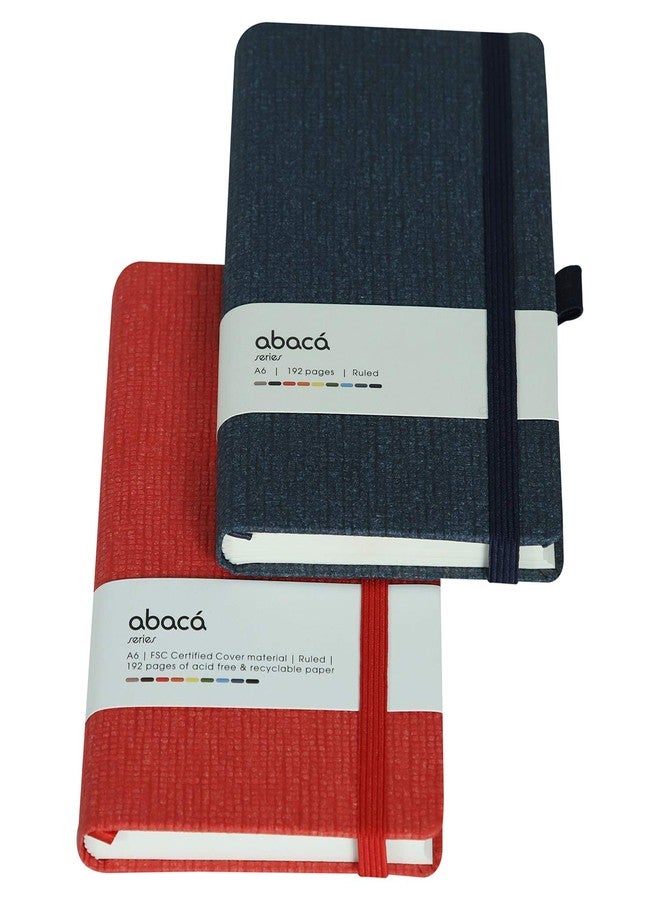 COMMA Abaca - A6 Size - Hard Bound Pocket Notebook with Elastic Band Closure - 192 Pages - 80gsm Natural Shade Paper - Textured Cover Material - Pack of 2 - (Red + Navy Blue) - Image 1