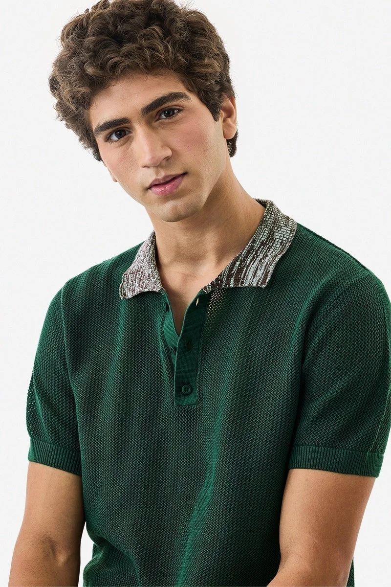 SNITCH Contrast Jacquard Collar Polo T-Shirt