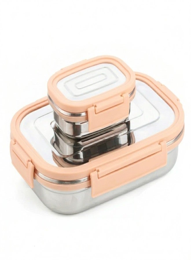 Fastmart Stainless Steel Tiffin Lunch Box Container/Dabba with 4 Side Clip Lock Lid for Office & School Use/Food Grade/Air Tight/Easy to Carry/Leak Proof (Pastle Pink) - Image 1
