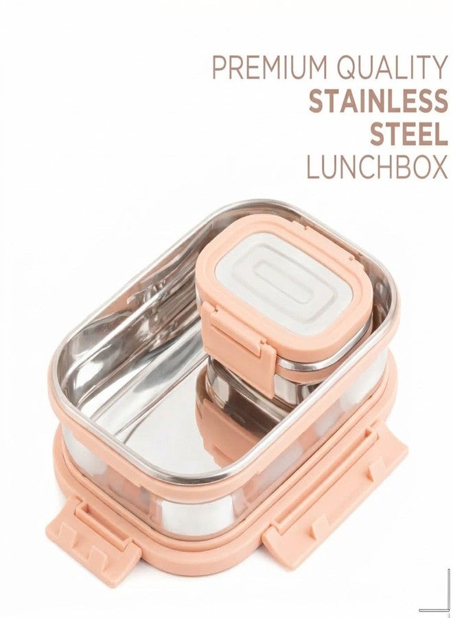 Fastmart Stainless Steel Tiffin Lunch Box Container/Dabba with 4 Side Clip Lock Lid for Office & School Use/Food Grade/Air Tight/Easy to Carry/Leak Proof (Pastle Pink) - Image 4