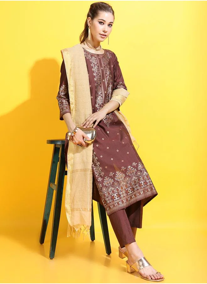 Vishudh Women Red Printed Viscose Rayon Kurta Set by Styli