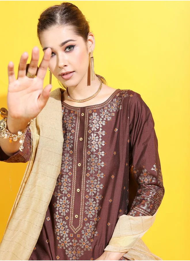 Vishudh Women Red Printed Viscose Rayon Kurta Set by Styli