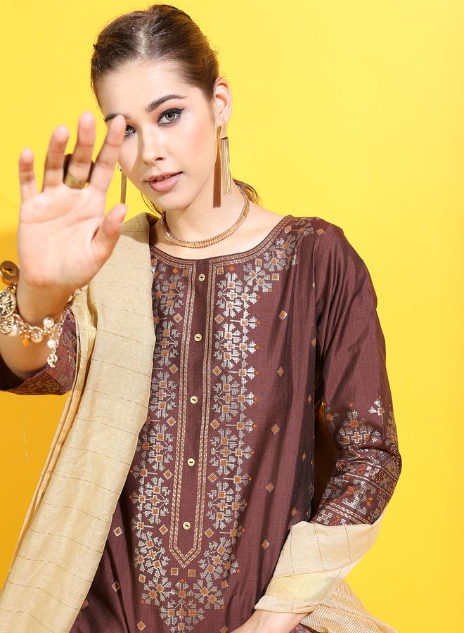 Vishudh طقم كورتا من الرايون فيسكوز الأحمر للنساء - Image 2