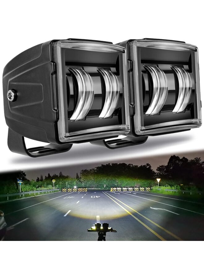 قطعتان من مصابيح الضباب LED مقاس 3 بوصات، 12 فولت 24 فولت، شعاع فيضان 4x4، مصابيح قيادة على الطرق الوعرة، مصابيح عمل LED للدراجات النارية ATV UTV SUV سيارة شاحنة Picku (أبيض) - Image 1