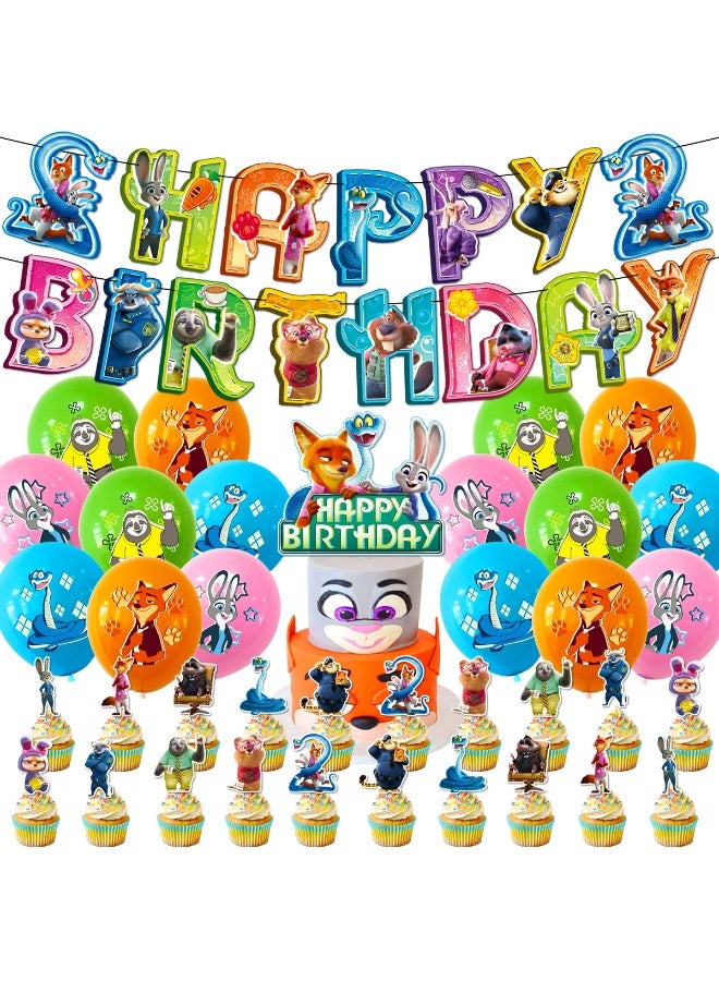Zootopia Theme Balloon Set with Happy Birthday Banner,Cake Topper,Hanging Spins,Perfect for Graduation Baby Shower Birthday Bachelorette Party Backdrop Decoration,Suitable for Indoor and Outdoor - Image 1