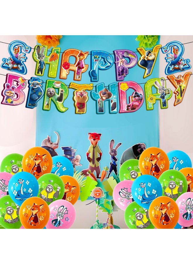 Zootopia Theme Balloon Set with Happy Birthday Banner,Cake Topper,Hanging Spins,Perfect for Graduation Baby Shower Birthday Bachelorette Party Backdrop Decoration,Suitable for Indoor and Outdoor - Image 5